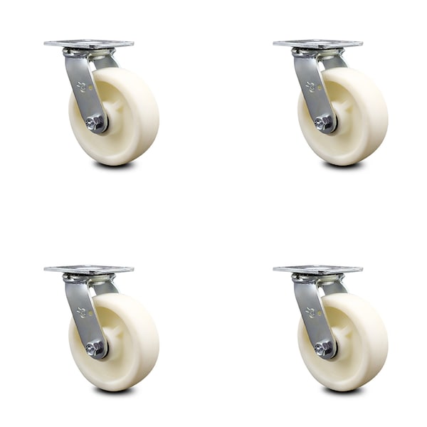 6 Inch Nylon Wheel Swivel Caster Set with Ball Bearings